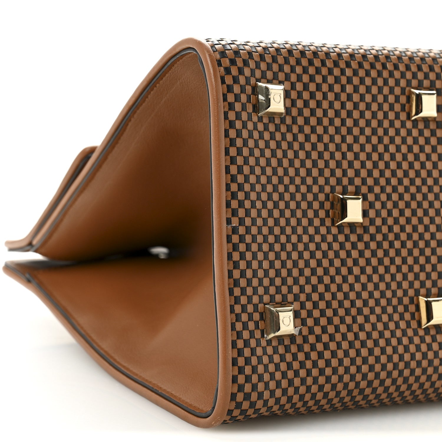 Salvatore Ferragamo Woven Calfskin Medium Studio Top Handle Bag Tan Black 9 of 12