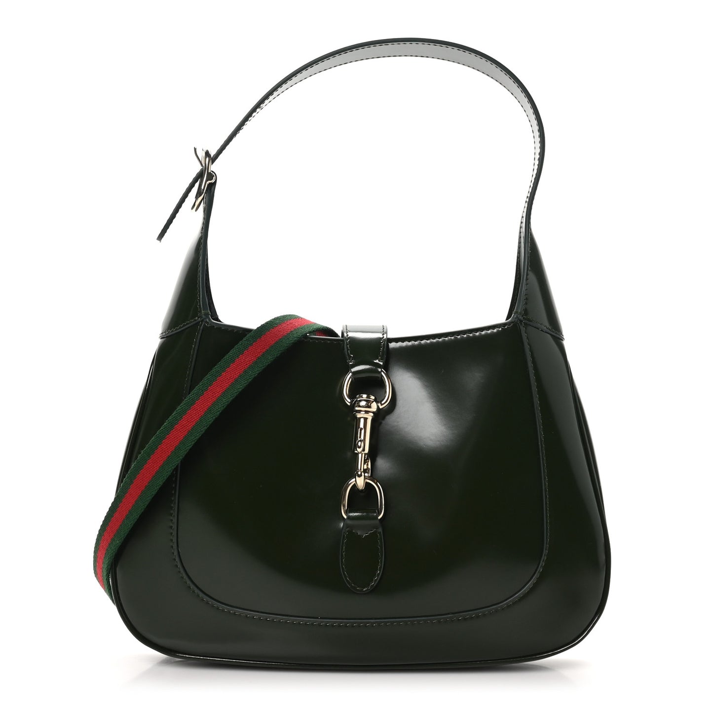 Glossed Calfskin Small Jackie Shoulder Bag Forest Green
