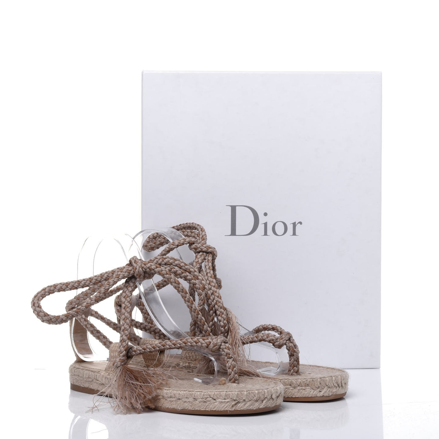 Cotton Embroidered Diorexpress Rope Sandals 35.5 Cream