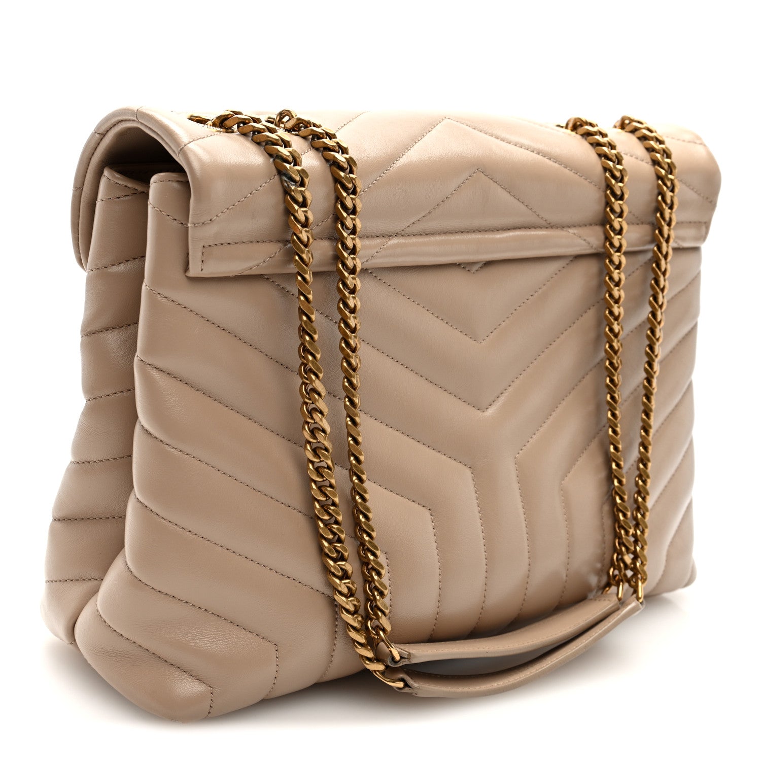 Saint Laurent Calfskin Y Quilted Monogram Medium Loulou Chain Satchel Dark Beige 3 of 9