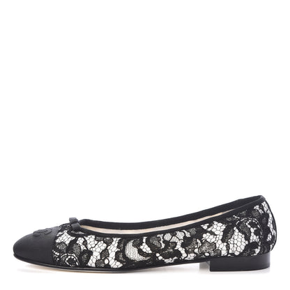 Chanel Lace Grosgrain Cap Toe CC Ballerina Flats 40.5 Black 1 of 16