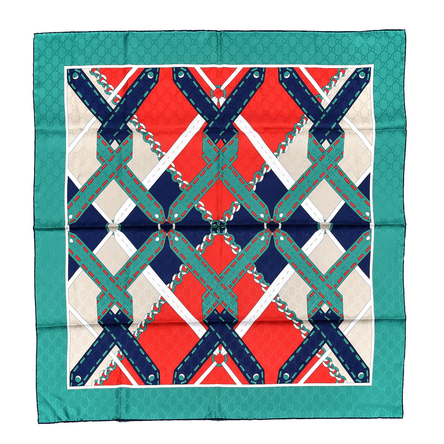 Gucci Silk Chain Argyle Square Scarf Flame Dark Green 1 of 4