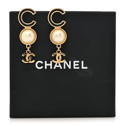 Chanel Enamel Pearl CC Drop Earrings Gold Black 5 of 5