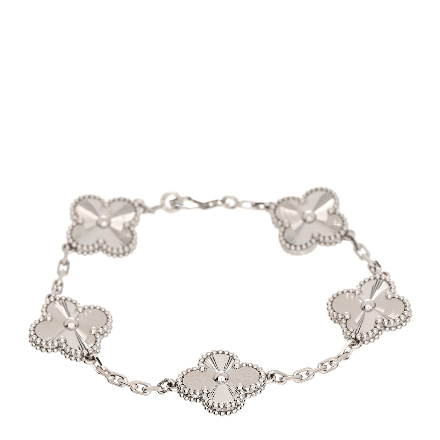 18K White Gold 5 Motifs Guilloche Vintage Alhambra Bracelet