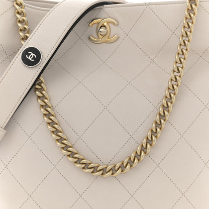 Chanel Calfskin Stitched Large Button Up Hobo Ivory Black 8 of 14