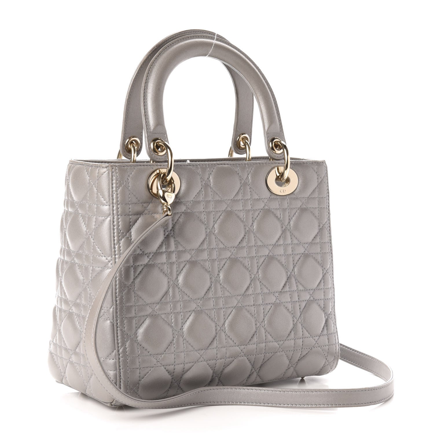 Christian Dior Pearly Lambskin Cannage Medium Lady Dior Grey 4 of 19
