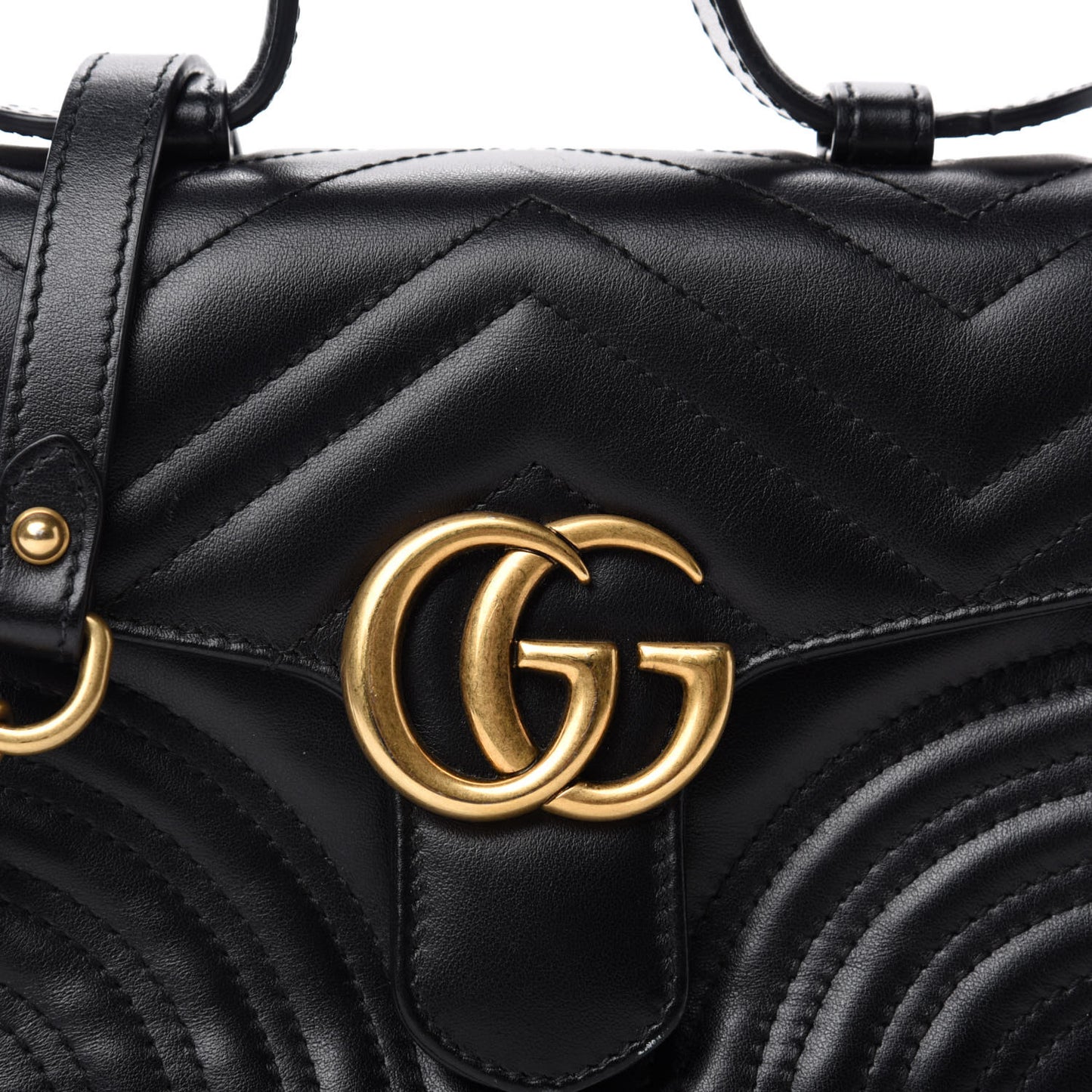 Calfskin Matelasse Mini GG Marmont Top Handle Shoulder Bag Black