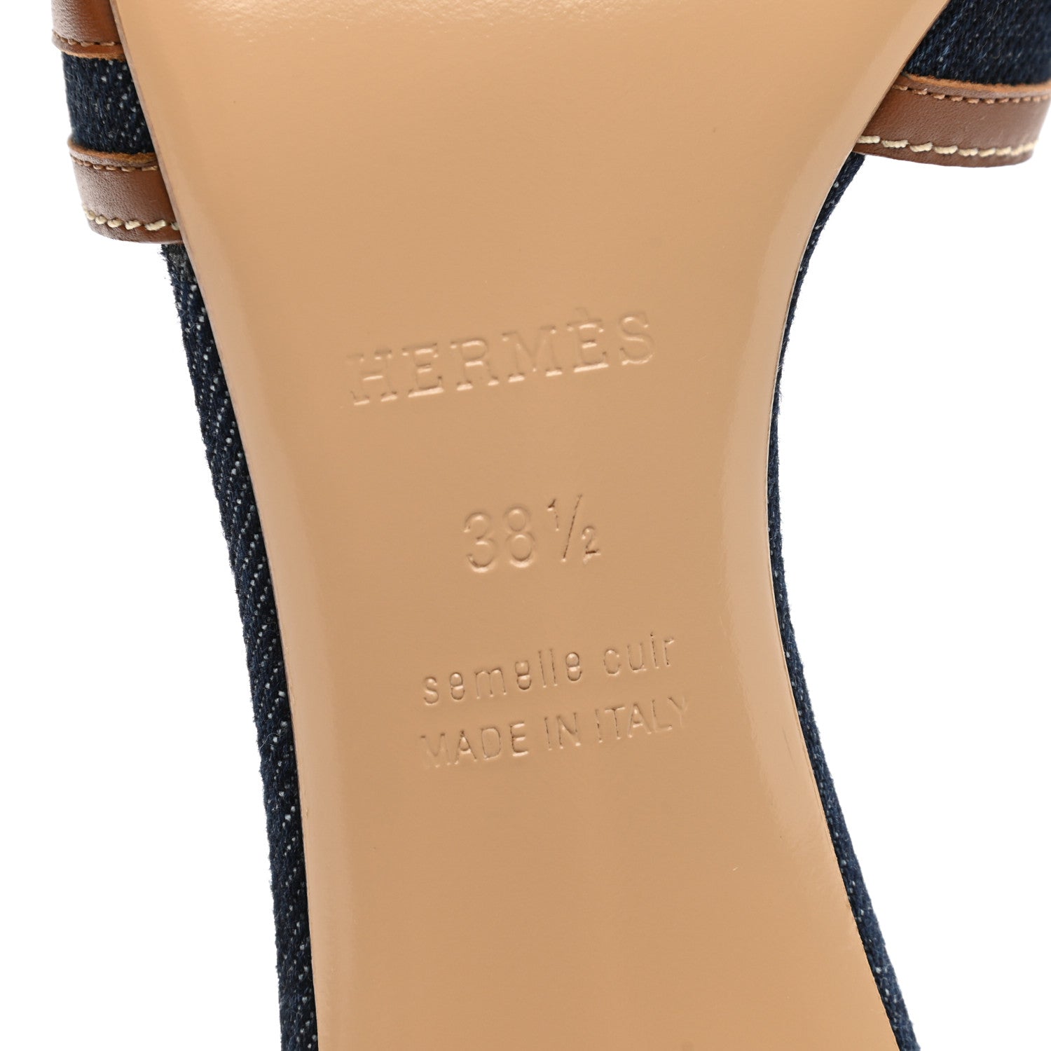 Hermes Calfskin Denim Oasis Sandals 38.5 Bleu Brut Gold 6 of 9