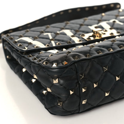 Valentino Garavani Lambskin VLTN Print Medium Rockstud Spike Shoulder Bag Black 7 of 8