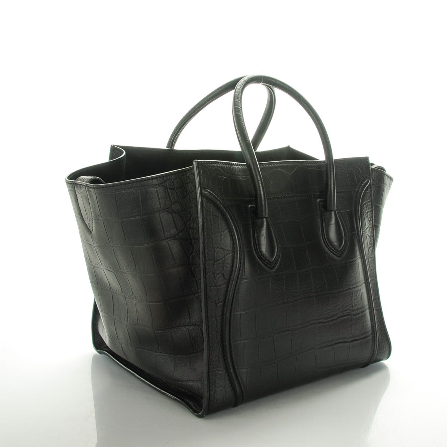 Crocodile Embossed Calfskin Medium Phantom Luggage Black
