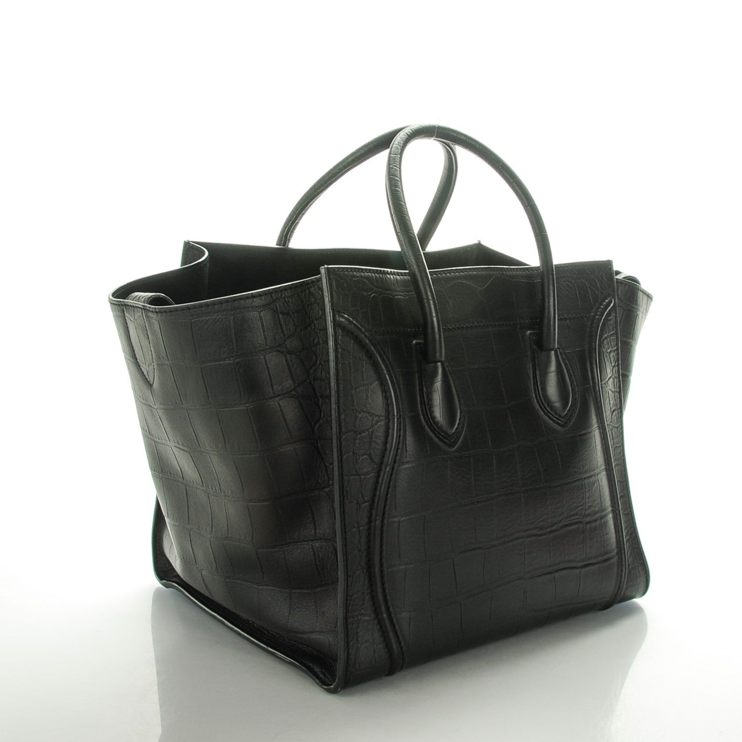 Celine Crocodile Embossed Calfskin Medium Phantom Luggage Black 3 of 8