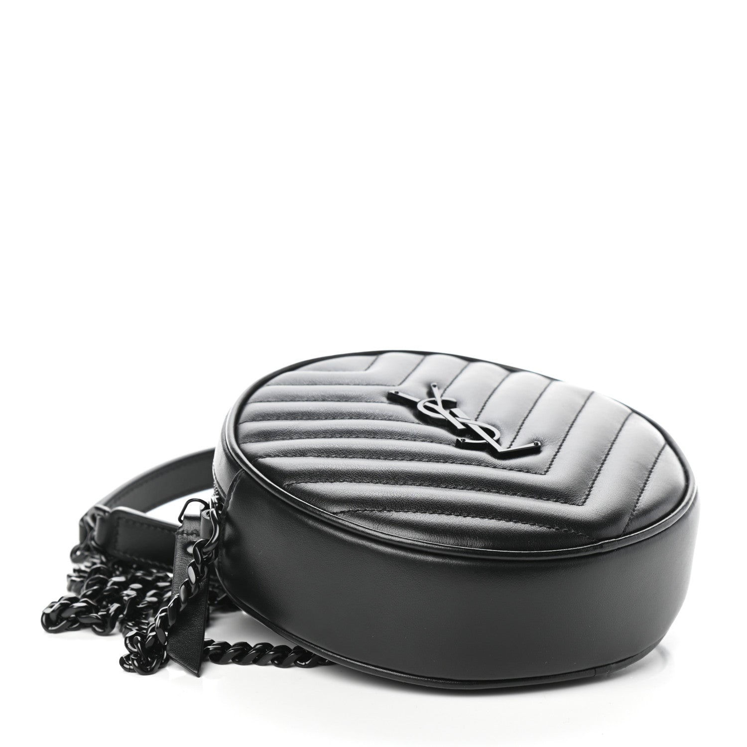 Saint Laurent Calfskin Matelasse Chevron Round Vinyle Camera Bag Black 4 of 9