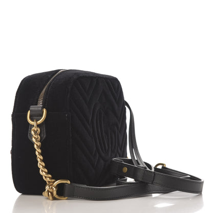 Gucci Velvet Matelasse Crystal Star Embroidered Small GG Marmont Chain Shoulder Bag Black 3 of 8