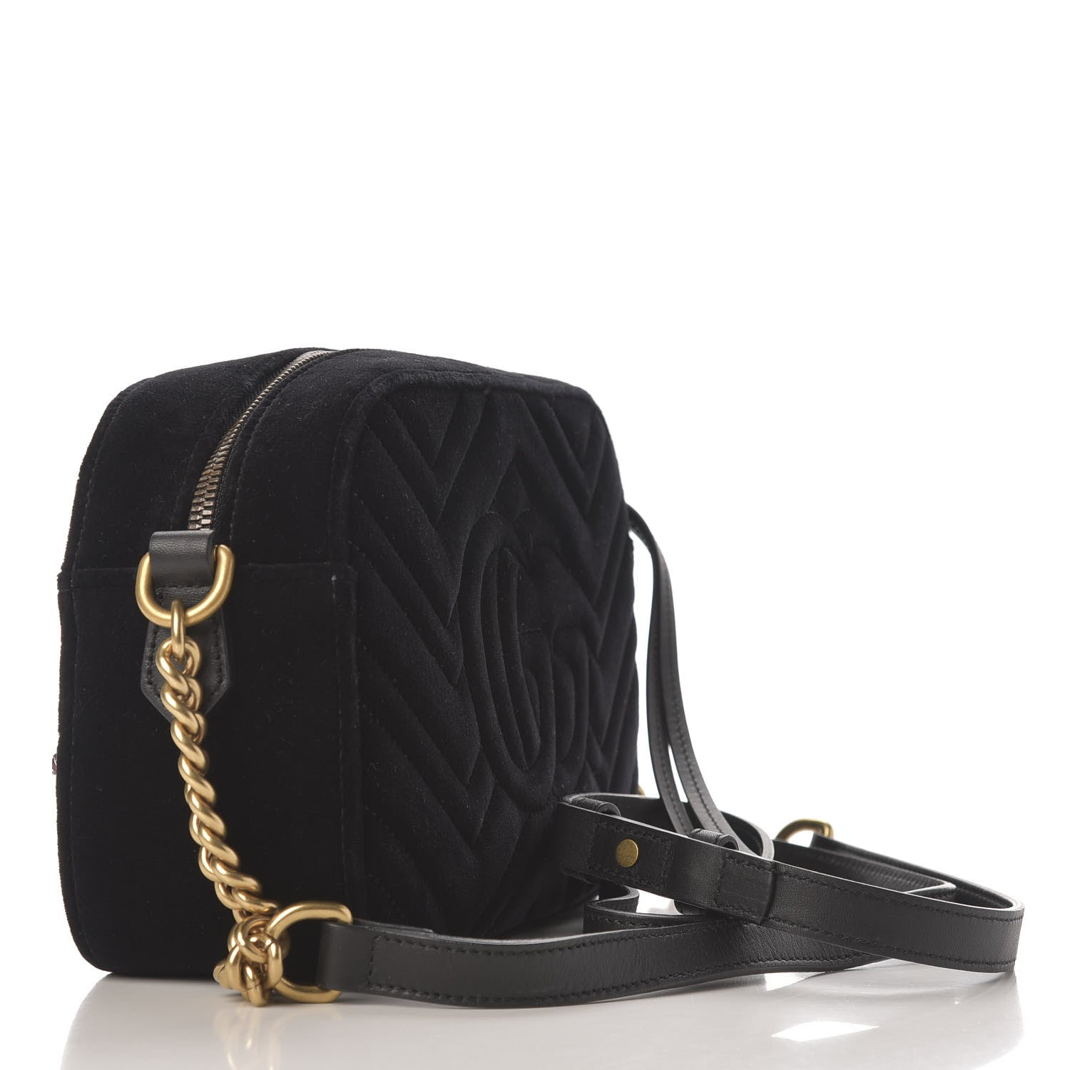 Gucci Velvet Matelasse Crystal Star Embroidered Small GG Marmont Chain Shoulder Bag Black 3 of 8