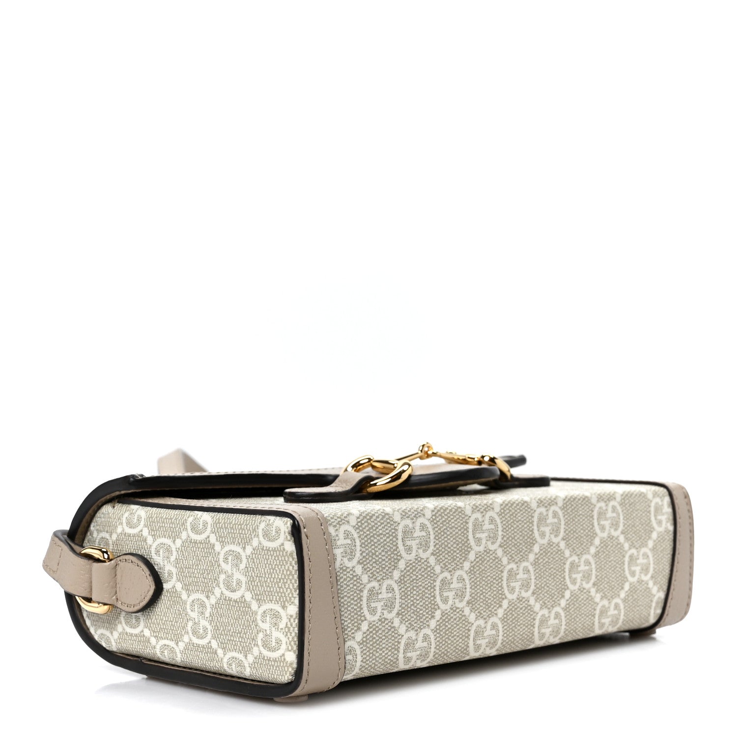 Gucci GG Supreme Monogram Textured Dollar Calfskin Mini Horsebit 1955 Shoulder Bag Beige Mystic White Oatmeal 3 of 10