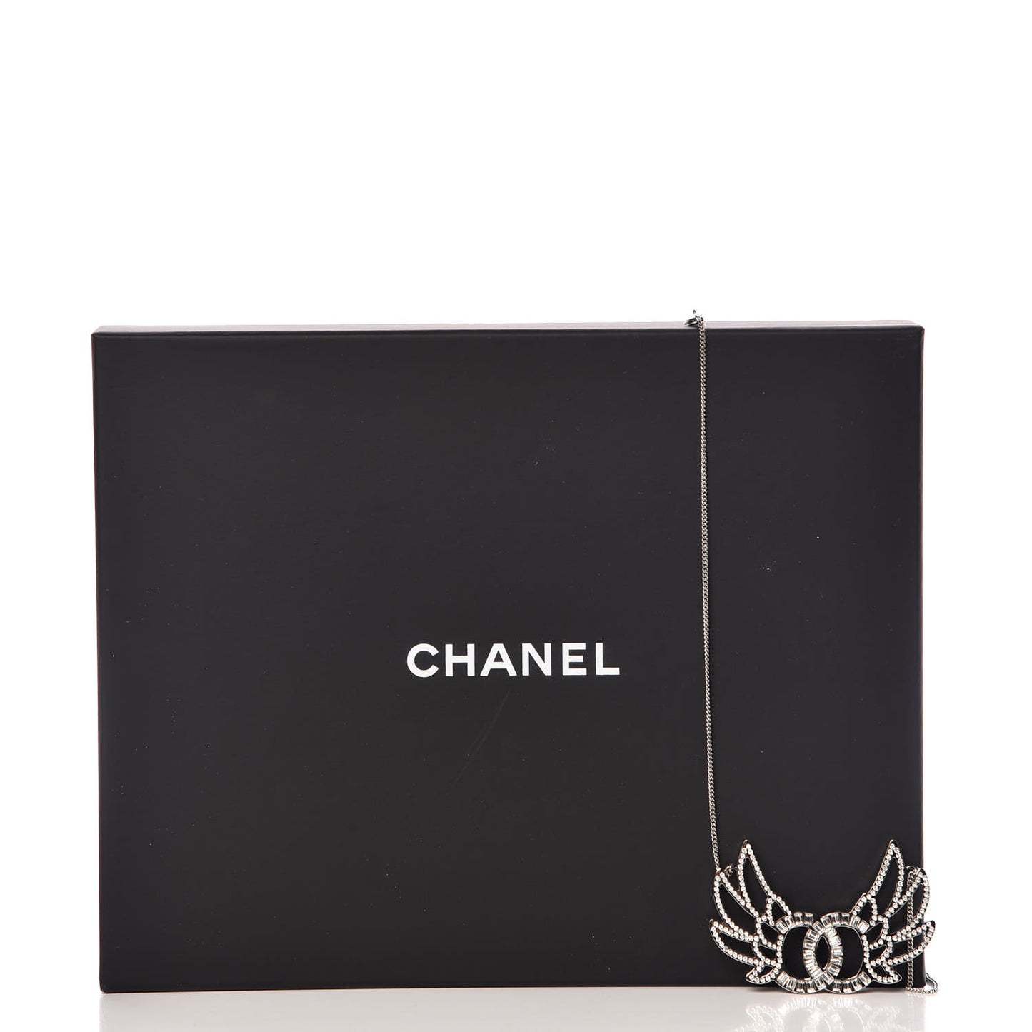 Baguette Crystal Winged CC Necklace Silver