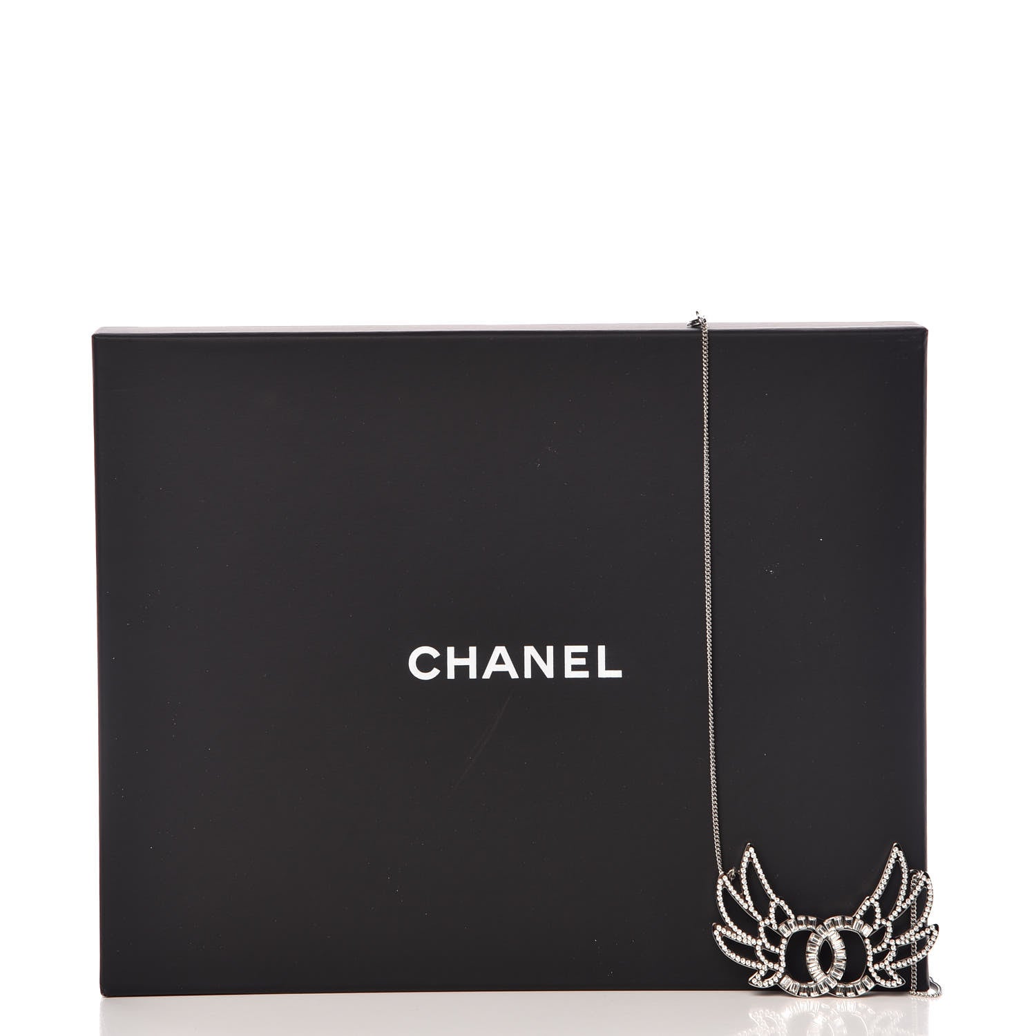 Chanel Baguette Crystal Winged CC Necklace Silver 6 of 6