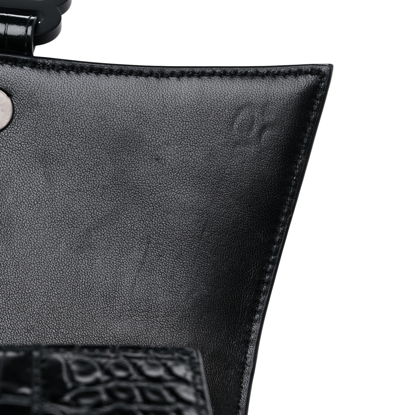 Shiny Calfskin Monochrome Crocodile Embossed Small Hourglass Top Handle Bag Black