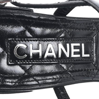 Chanel Laminated Lambskin Pearl CC Sandals 37.5 Black 8 of 9