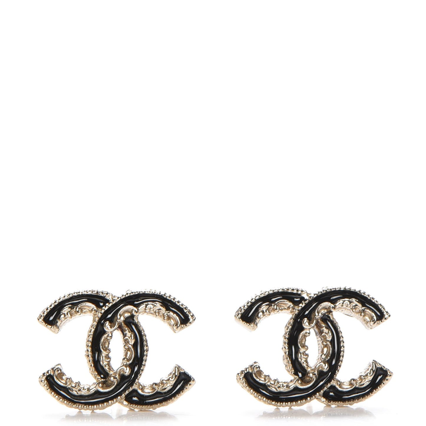 Enamel CC Baroque Earrings Black Gold
