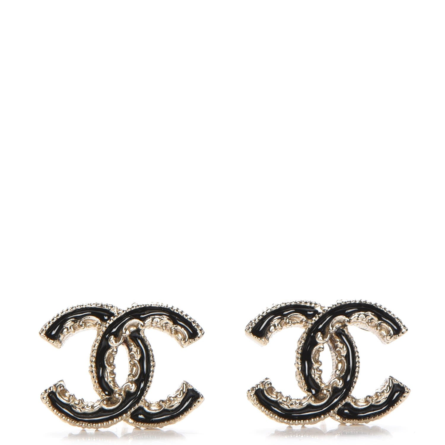 Chanel Enamel CC Baroque Earrings Black Gold 1 of 5
