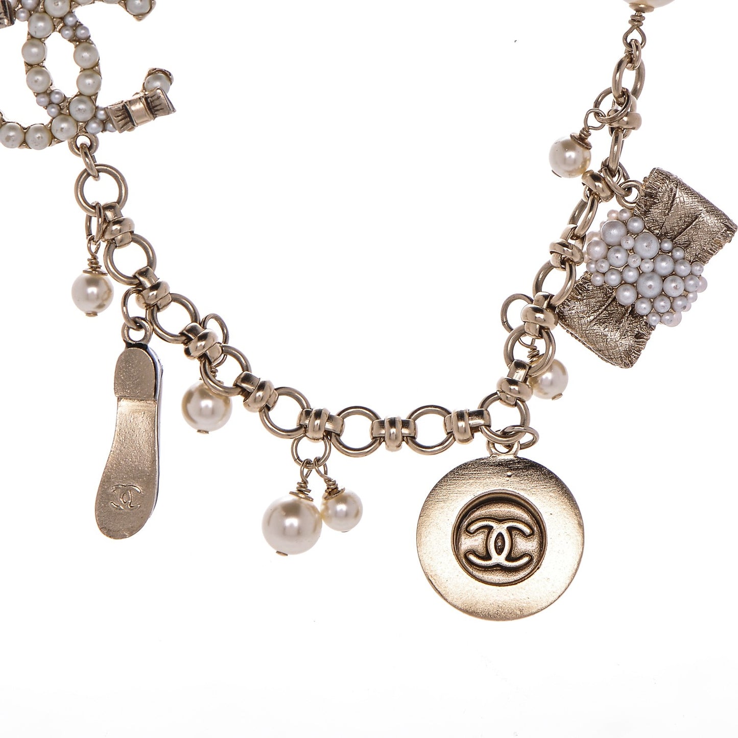 Pearl CC Charm Short Necklace Gold