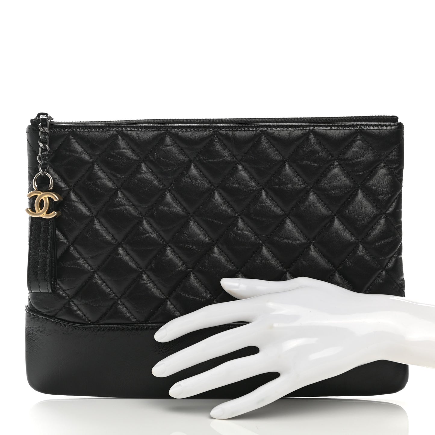 Aged Calfskin Quilted Medium Gabrielle Cosmetic Case Black