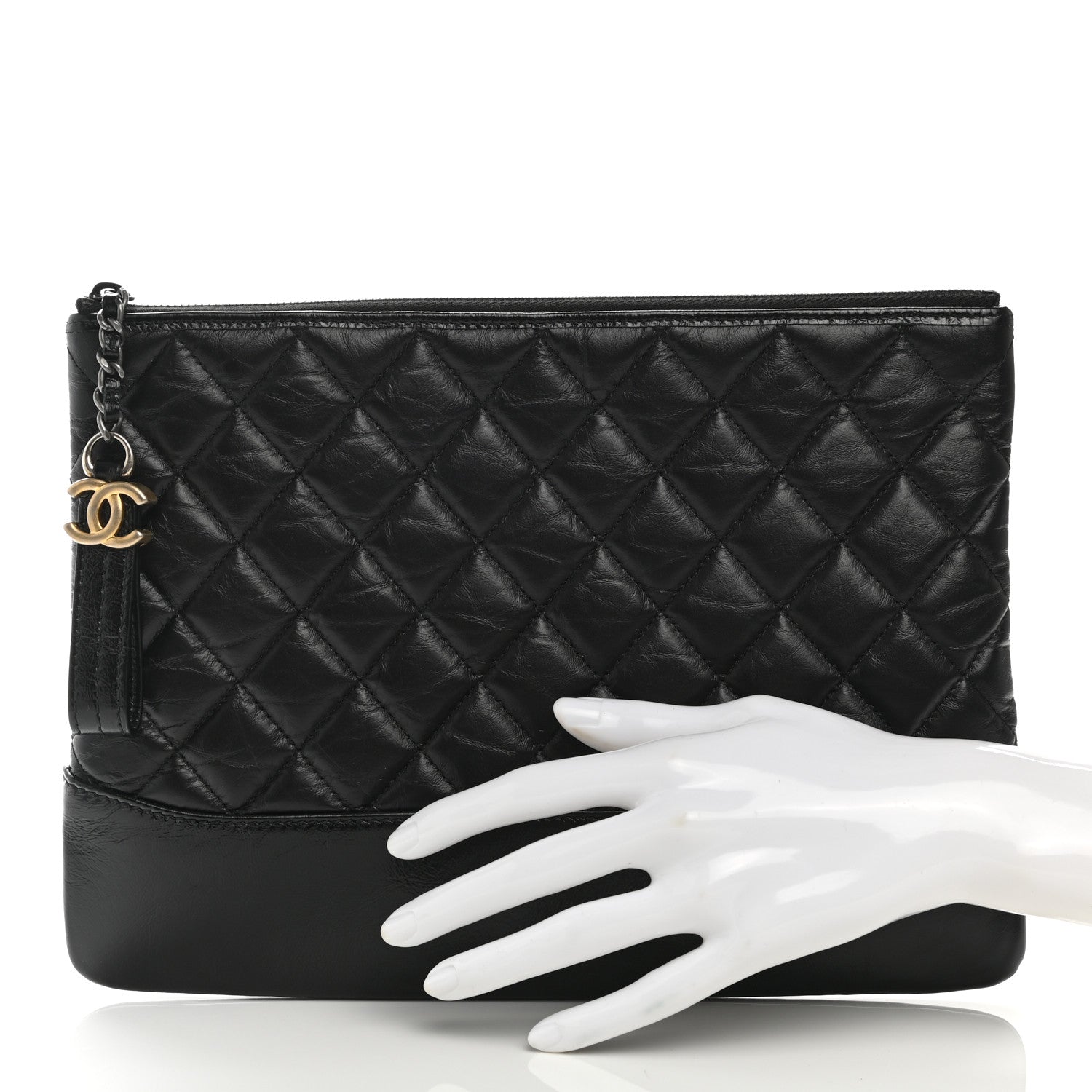 Chanel Aged Calfskin Quilted Medium Gabrielle Cosmetic Case Black 2 of 11