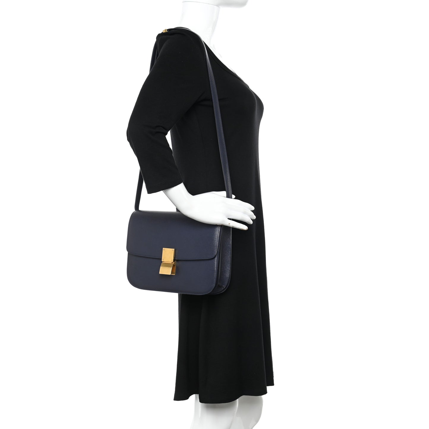 Liege Calfskin Medium Classic Box Flap Bag Dark Blue