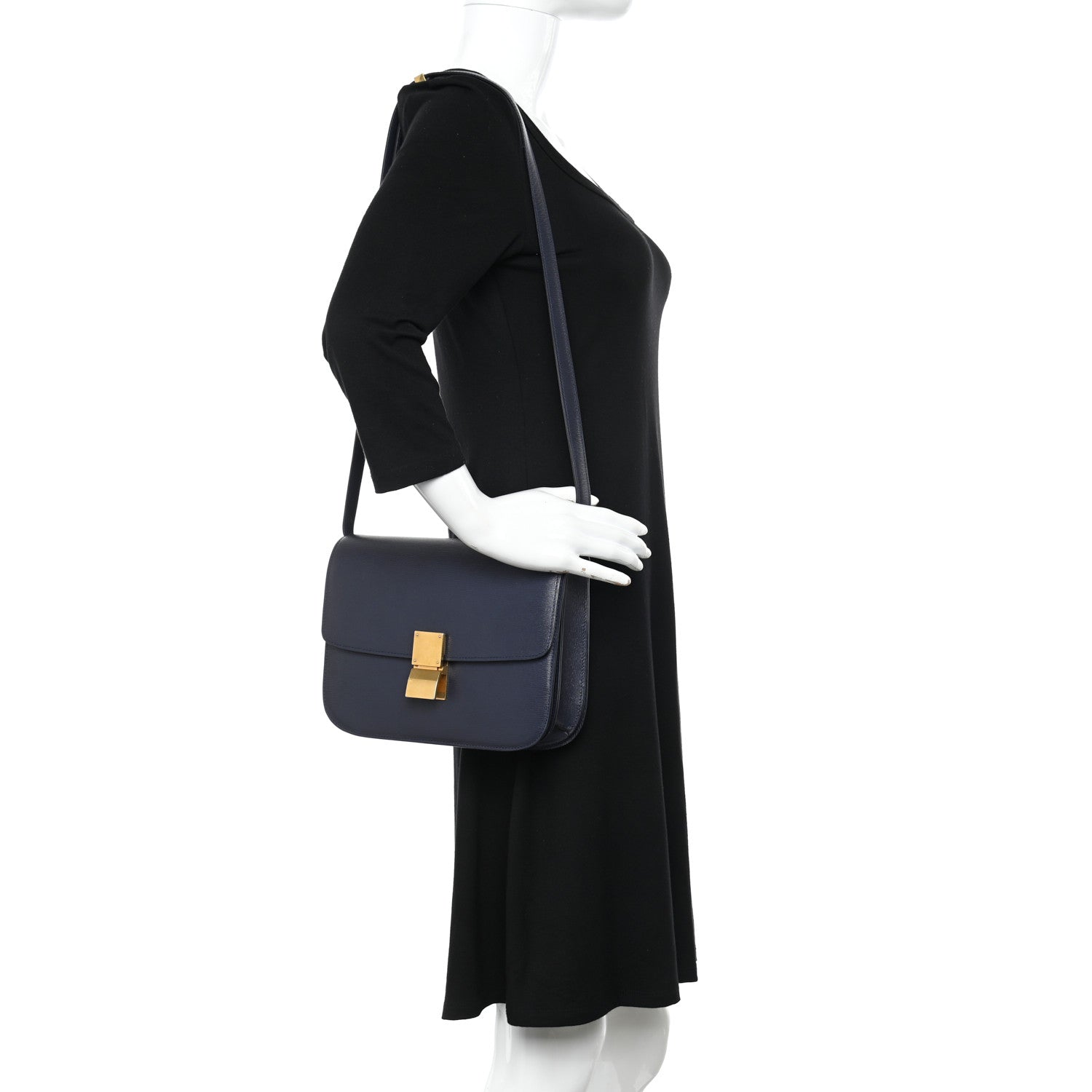 Celine Liege Calfskin Medium Classic Box Flap Bag Dark Blue 2 of 14