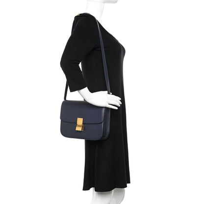 Celine Liege Calfskin Medium Classic Box Flap Bag Dark Blue 2 of 14