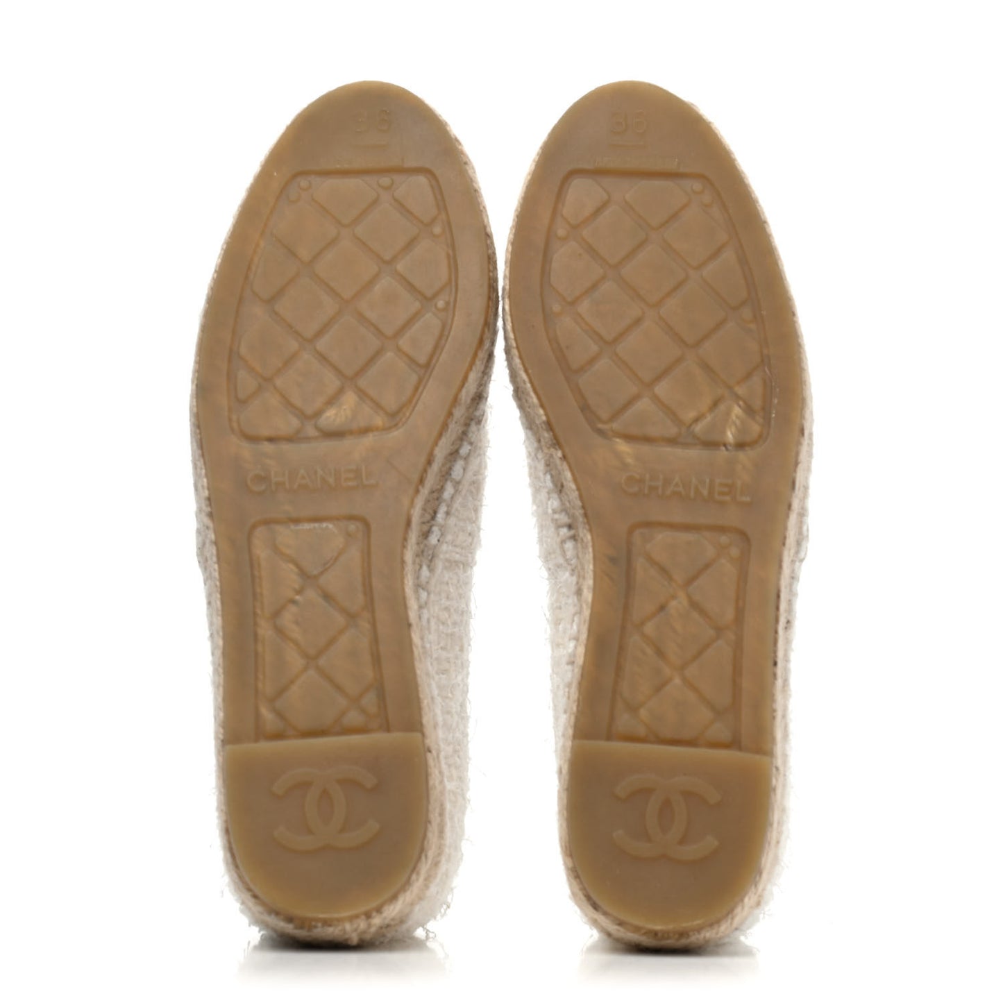 Tweed Grosgrain CC Espadrilles 36 White Black