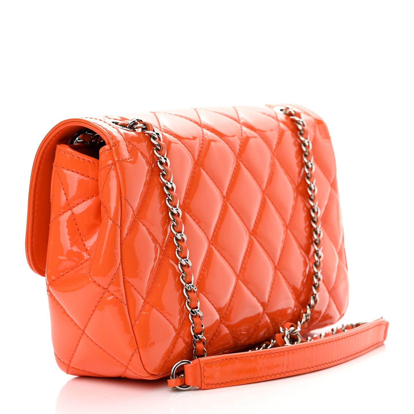Patent Quilted Small Coco Shine Flap Orange