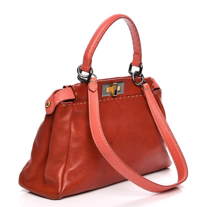 Fendi Vitello Saddle Cuoio Romano Selleria Medium Peekaboo Iconic Satchel Sienna Melon Moro 4 of 16