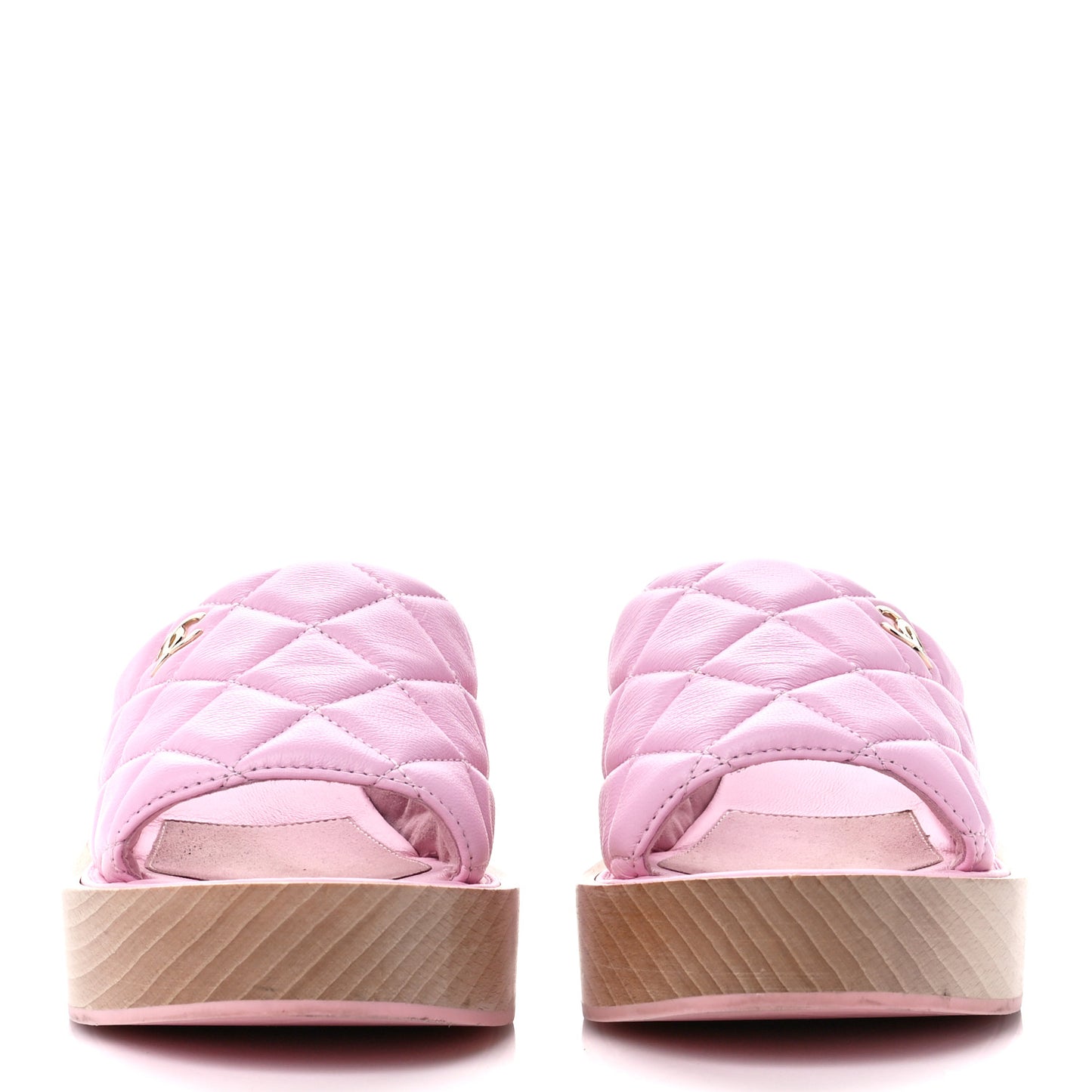 Lambskin Quilted CC Slip On Platform Sandals 40 Pink