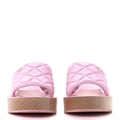 Chanel Lambskin Quilted CC Slip On Platform Sandals 40 Pink 2 of 8