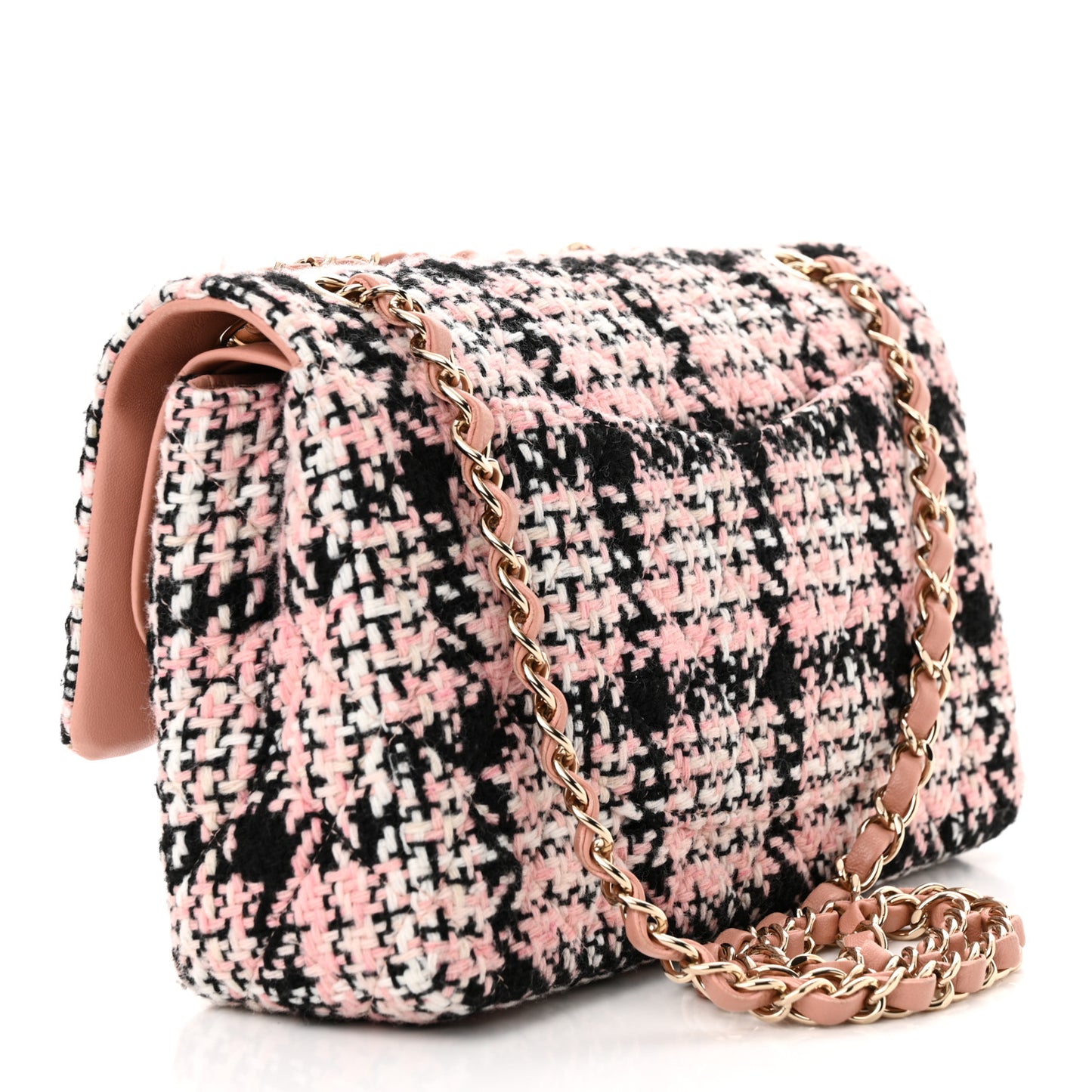 Tweed Quilted Medium Double Flap Pink Black White