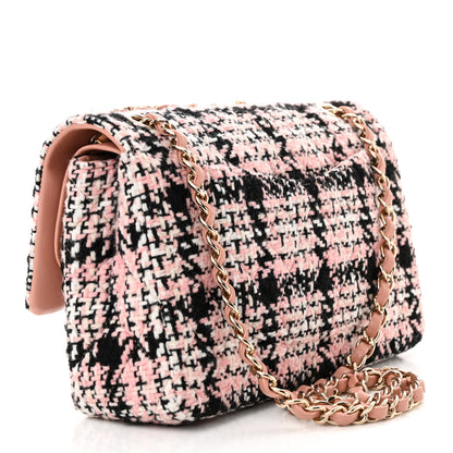 Chanel Tweed Quilted Medium Double Flap Pink Black White 3 of 12