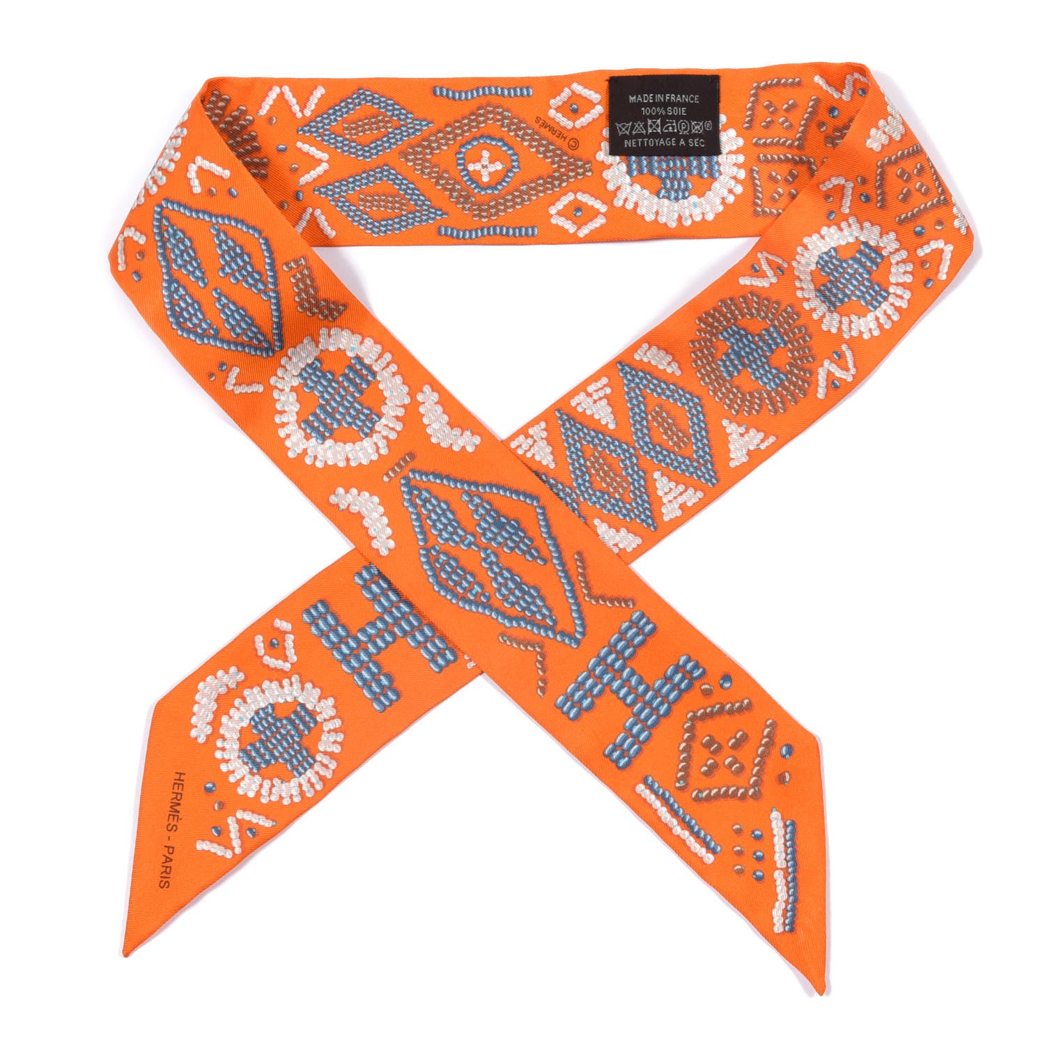 Hermes Silk Kelly En Perles Twilly Orange Bleu Gris Perle 1 of 4