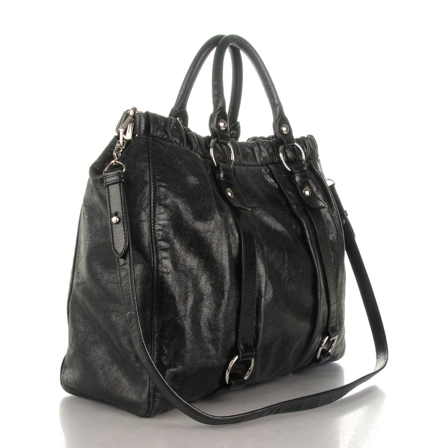 Vitello Lux Gathered Tote Nero Black