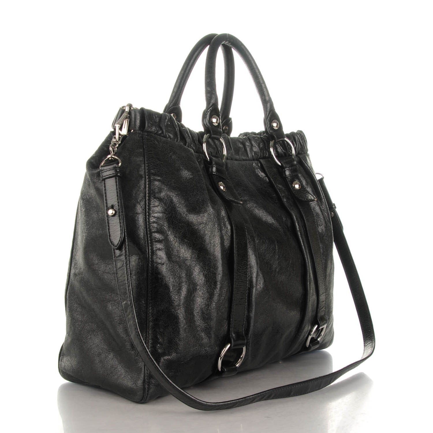 Miu Miu Vitello Lux Gathered Tote Nero Black 3 of 10