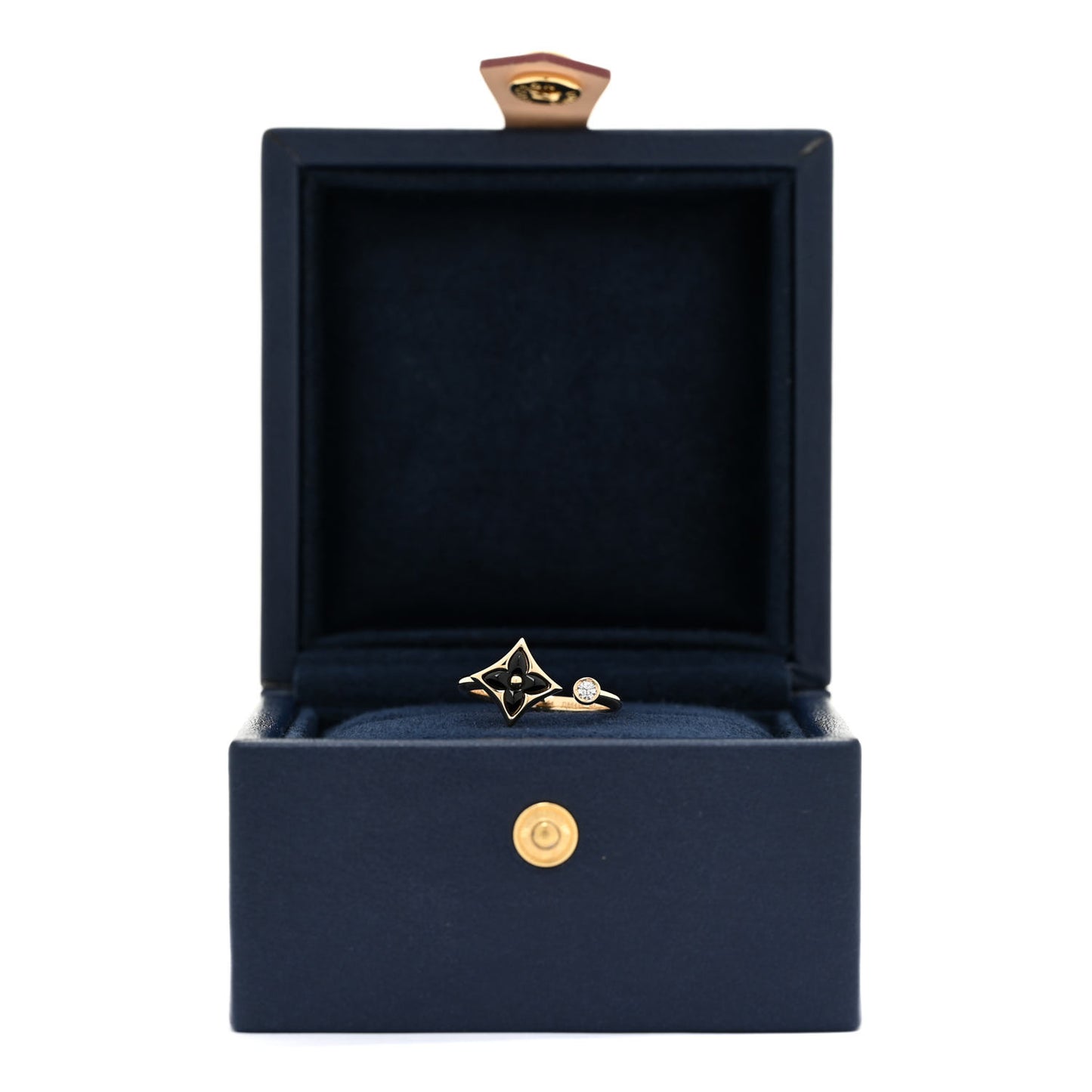 18K Yellow Gold Diamond Black Onyx Color Blossom Mini Star Ring 54 6.75