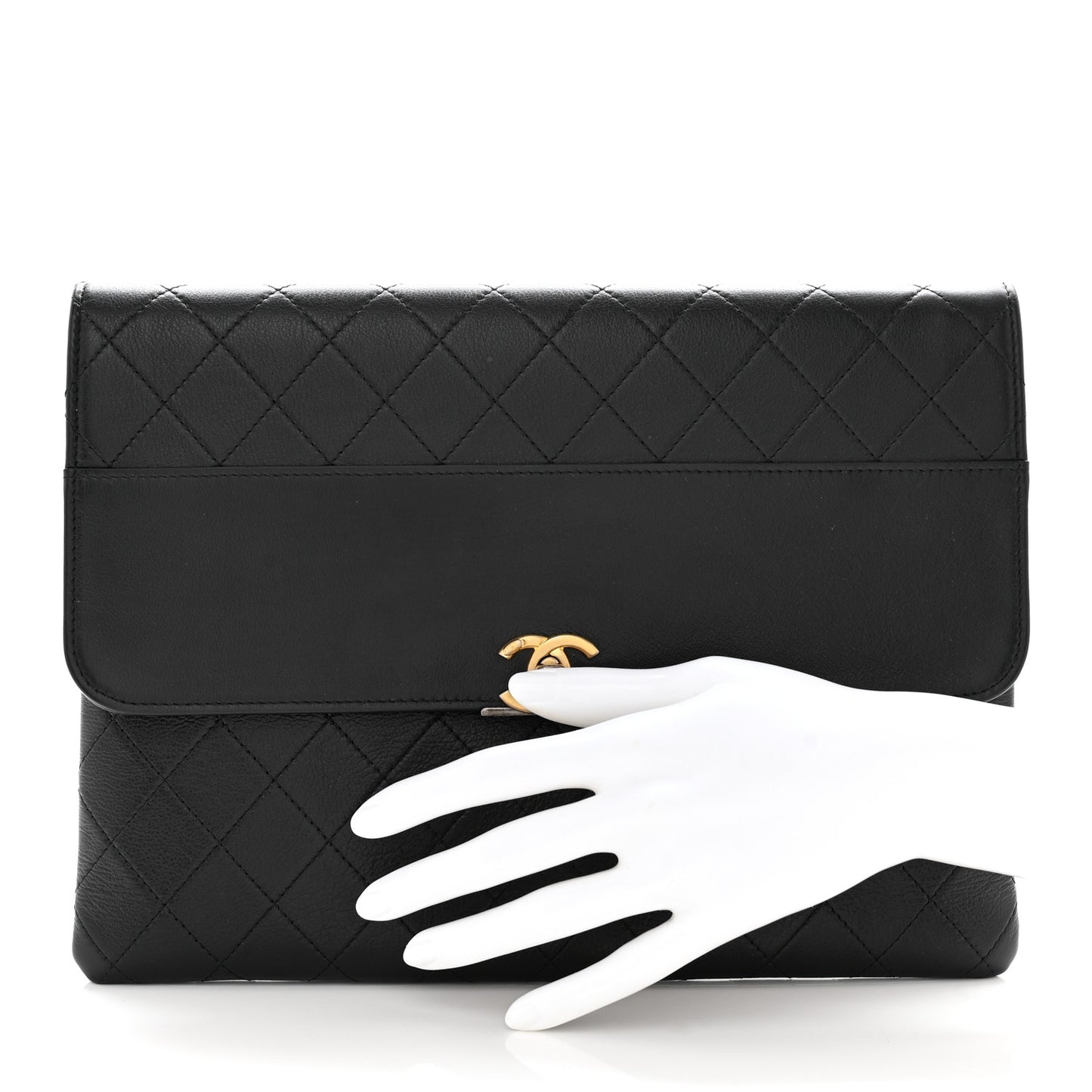 Calfskin Quilted CC Flap Clutch Black
