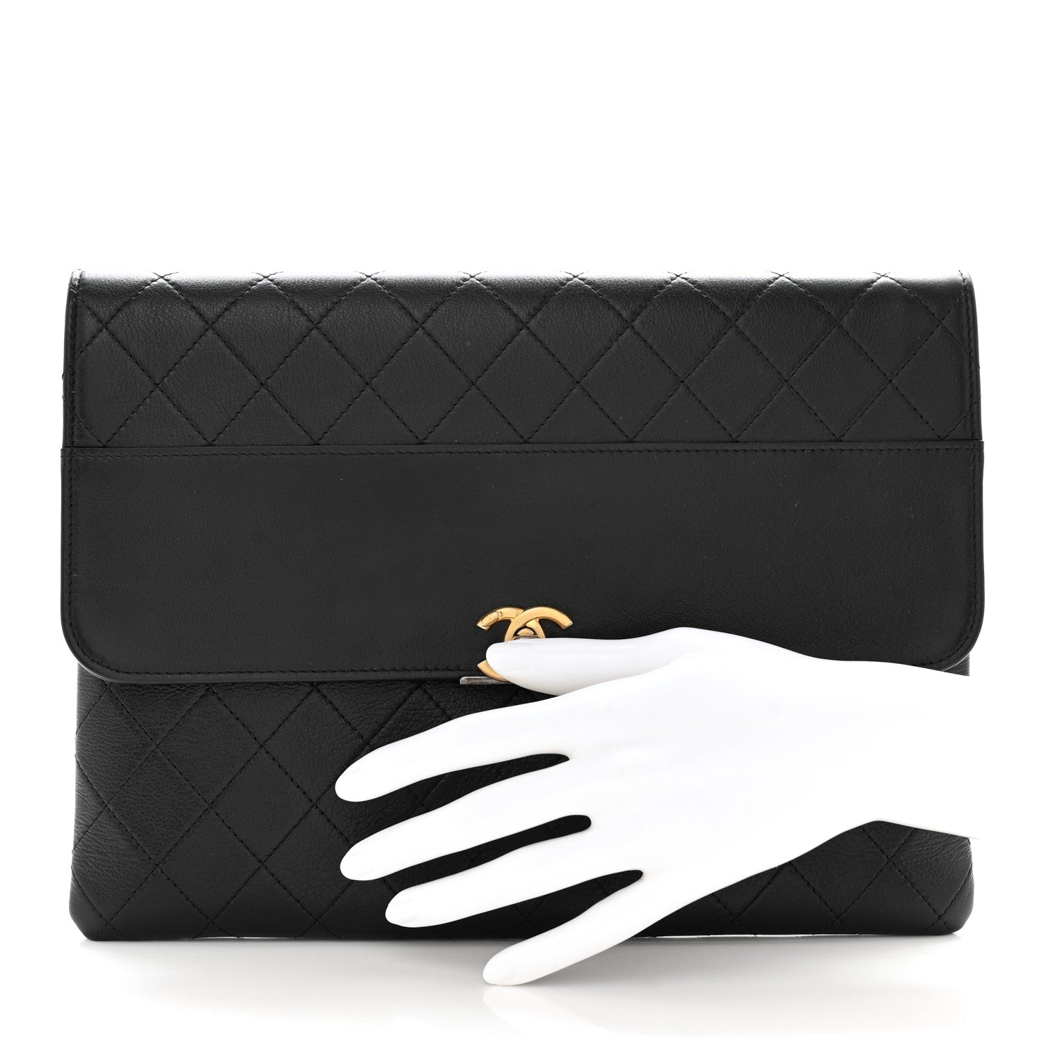 Chanel Calfskin Quilted CC Flap Clutch Black 2 of 8