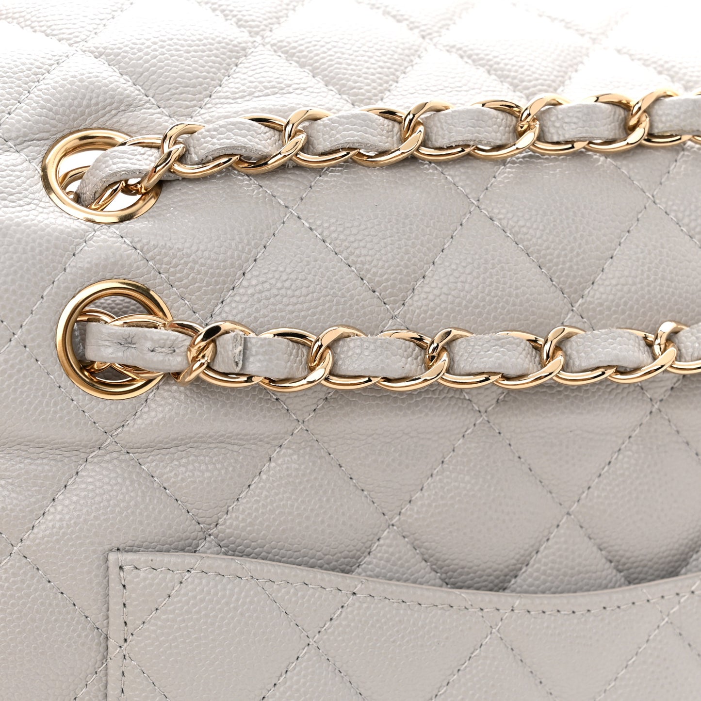 Caviar Quilted Small Double Flap Grey
