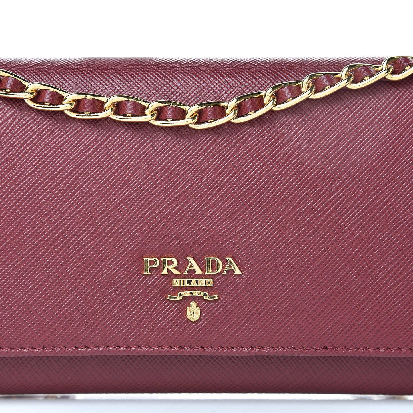 Saffiano Metal Oro Chain Wallet Cherry