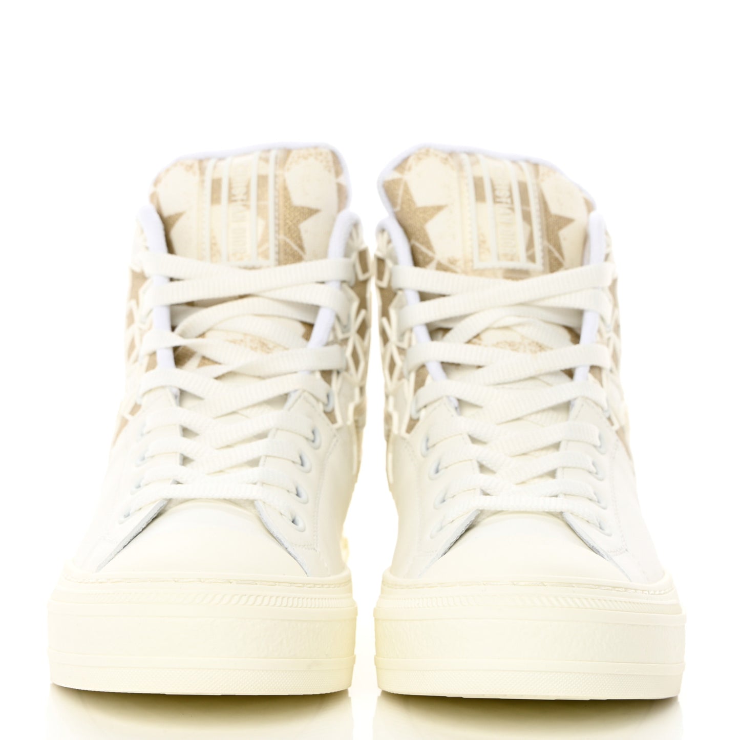 Canvas Embroidered Womens Walk'n' Dior Star High Top Sneakers 36.5 White Gold