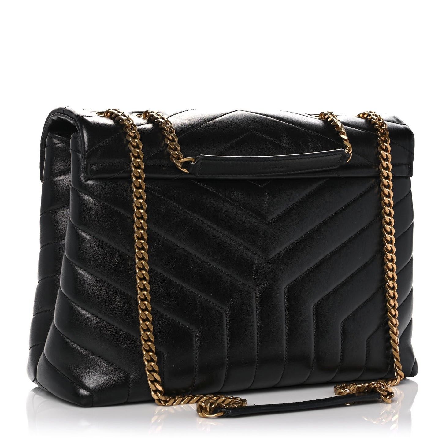 Calfskin Y Quilted Monogram Medium Loulou Chain Satchel Black