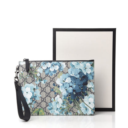 Gucci GG Supreme Monogram Blooms Small Zip Wristlet Pouch Beige Blue Black 8 of 8