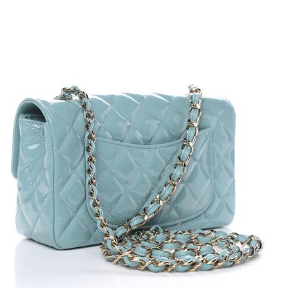 Chanel Patent Calfskin Quilted Mini Rectangular Flap Light Blue 3 of 10